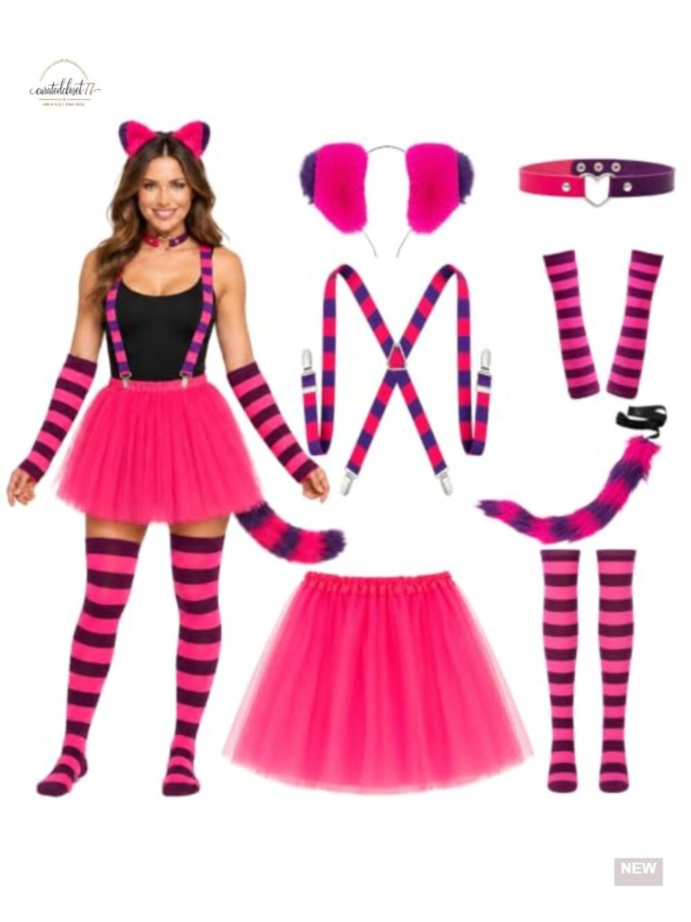 Cat Costume Set Plush Ears Headband Tutu Skirt Tail Gloves Socks Adult Halloween
